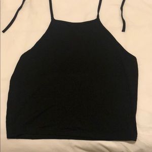 Black crop cotton halter tank